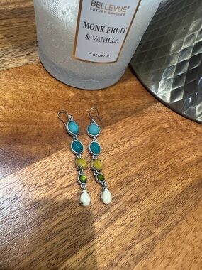 Lucky Brand Teal, Yellow and Cream Dangle Earrings